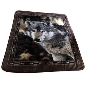 Shavel Fleece Wolf Blanket Hi Pile Throw 63x74 Outdoors Wilderness Lodge Cabin